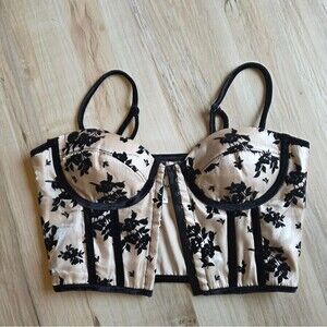 Lena Black & Champagne Velvet Velour Burnout Corset Top Sz S Whimsigoth